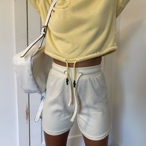 White ribbed sweat shorts